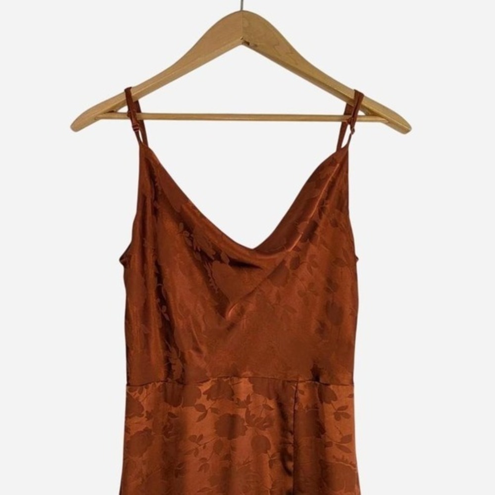 Lulus Simply Dreamy Rust Orange Satin Jacquard Maxi Dress Size Medium - Picture 5 of 8